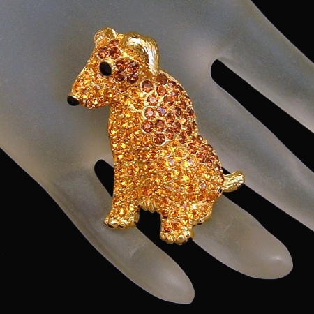 Charming Trifari Rhinestone Figural Airedale Brooch, Dated 1997