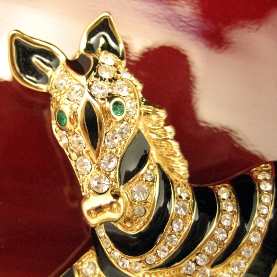 TRIFARI Safari Zebra Brooch Pin Enamel Rhinestones, Mint In Box from myclassicjewelry.com