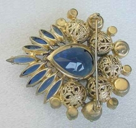 Back of Juliana Blue Navettes with Filigree Beads Brooch