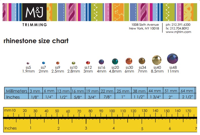 Vintage Rhinestones: M&J Trimming Rhinestone Size Chart