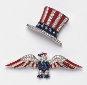 Trifari 1940s Uncle Sam Top Hat and Eagle Brooches