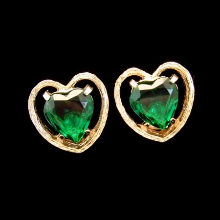 Fabulous Signed ART Vintage Earrings Large Green Glass Hearts from myclassicjewelry.com