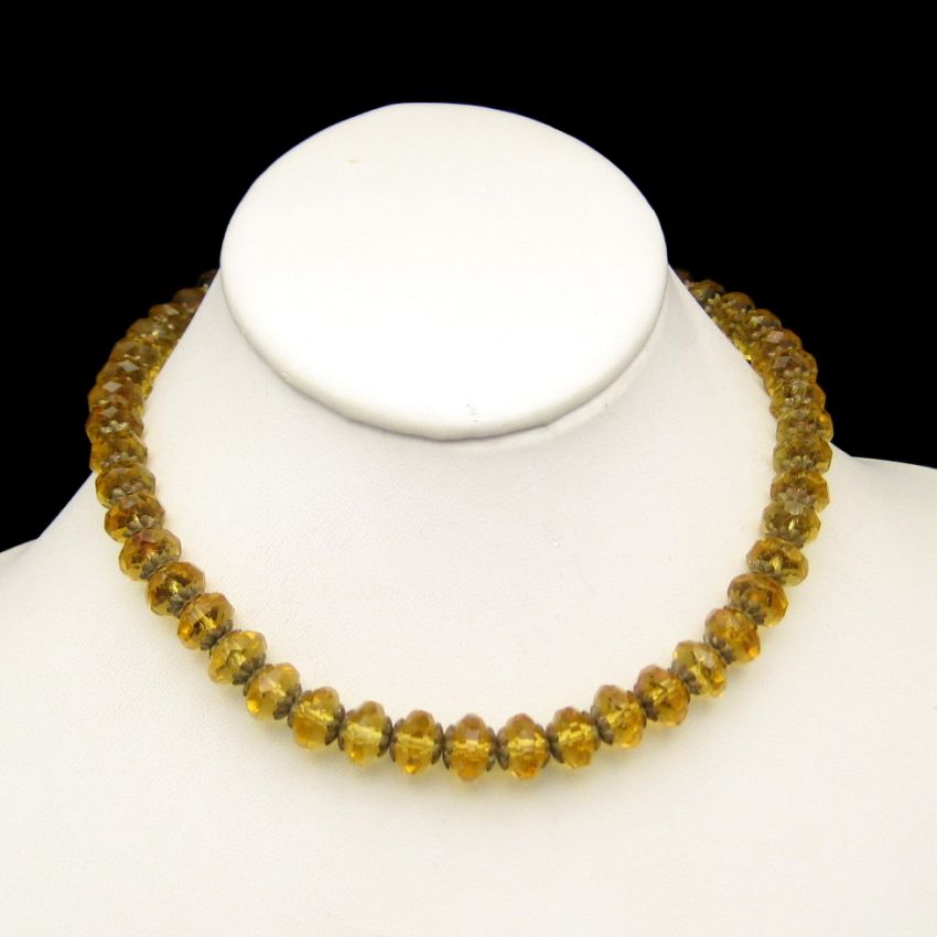 ART DECO Vintage Necklace Czech Crystal Yellow Glass Beads from myclassicjewelry.com