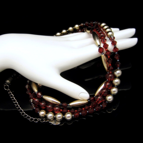 ALI KHAN NEW YORK Necklace 3 Multi Strands Red Lucite Acrylic Beads Faux Crystal eBay