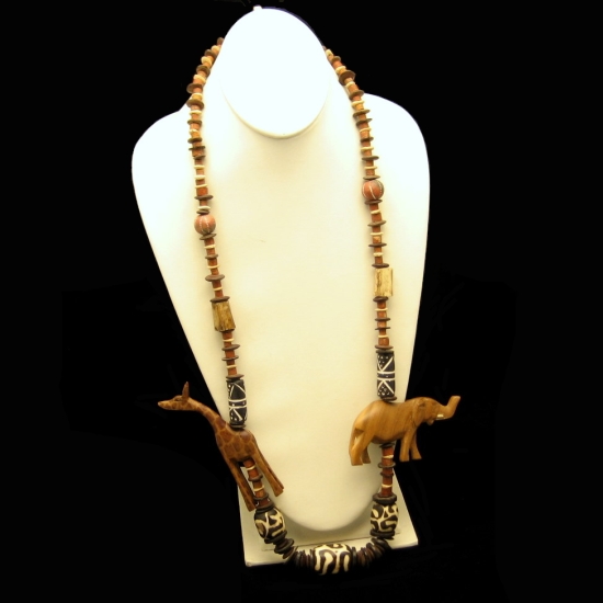 Vintage Chunky Long Safari Necklace Elephant Giraffe Wood Beads | eBay