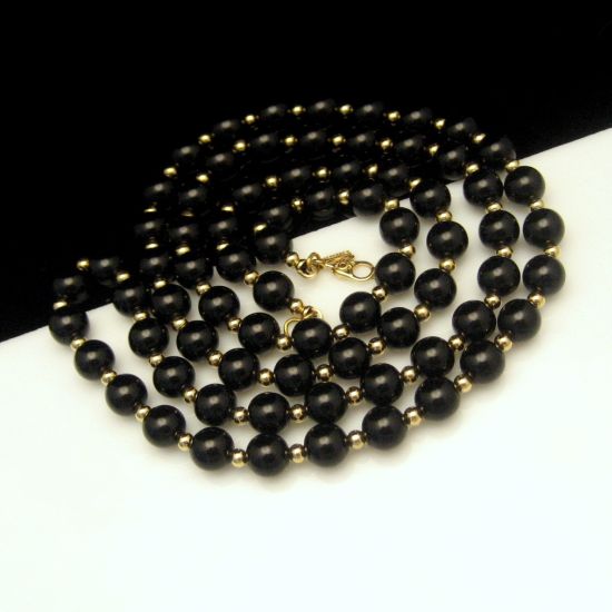 MONET Black Acrylic Goldtone Beads Necklace Vintage Long 31 inches | eBay