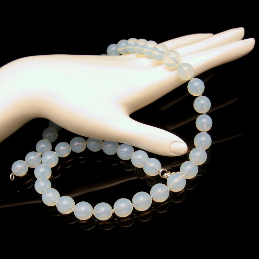 Faux Moonstone Pale Blue Opalescent Glass Beads Vintage Necklace ...
