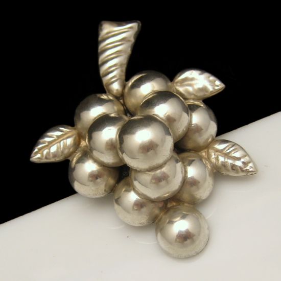 Vintage Early 40's MEXICO Sterling Silver Large Grapes Cluster Brooch from myclassicjewelry.com