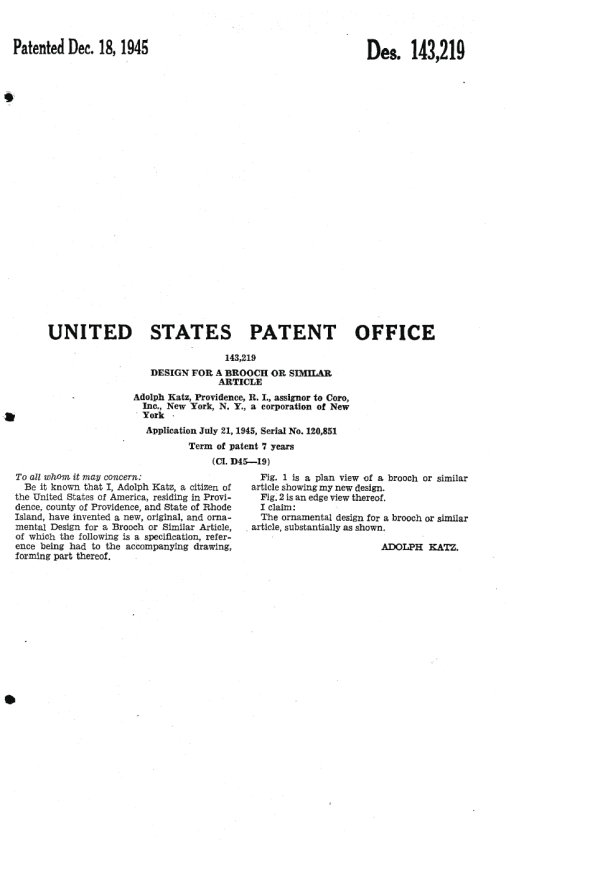 Coro Patent 143219, Page 2