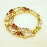 Glass Gemstones Vintage Bracelet Beaded Links Gold Silver Plated Very Pretty