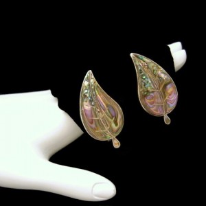 TAXCO MEXICO Vintage Abalone Earrings Mid Century Sterling Silver Large Statement