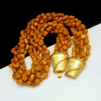 Vintage Torsade Necklace 6 Strands Mid Century Butterscotch Beads Chunky Yellow Acrylic