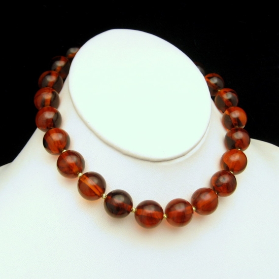 TRIFARI Vintage Chunky Cherry Amber Bakelite Beads Choker Statement Necklace from myclassicjewelry.com
