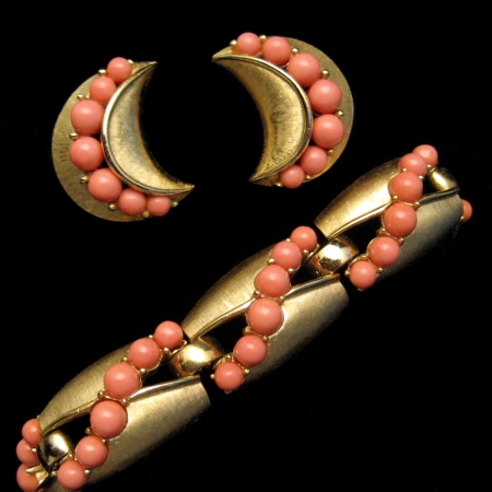 CROWN TRIFARI Matte Goldtone Faux Coral Bracelet Earrings from myclassicjewelry.com